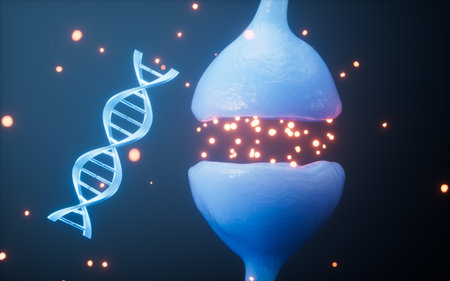 Electrical synapses and DNA, human genes and nervous system concepts, 3d rendering. 3d illustration.の写真素材