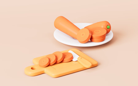 Cartoon orange carrot and cutout carrot, healthy diet and healthy lifestyle, 3d rendering. 3d illustration.の写真素材