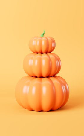 Cartoon pumpkins on the orange background, 3d rendering. 3d illustration.の写真素材