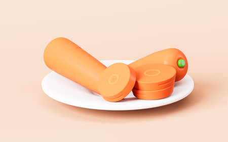 Cartoon orange carrot and cutout carrot, healthy diet and healthy lifestyle, 3d rendering. 3d illustration.の写真素材