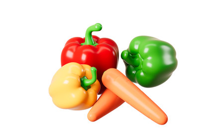 Cartoon sweet pepper, color pepper and carrot model, 3d rendering. 3d illustration.の写真素材