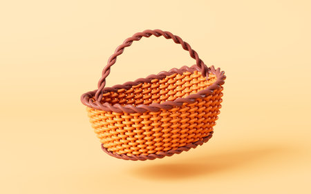 Cartoon hand-woven vegetable basket model, 3d rendering. 3d illustration.の写真素材