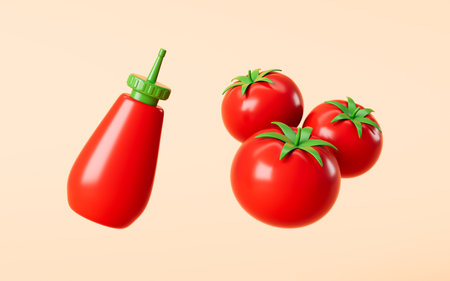 Cartoon tomato sauce and tomatoes, 3d rendering. 3d illustration.の写真素材