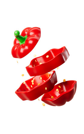 Cartoon sweet pepper, chopped bell pepper model, 3d rendering. 3d illustration.の写真素材