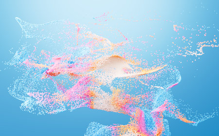 Abstract splashing particles, colorful particles, 3d rendering. 3d illustration.の写真素材