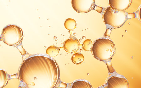 Golden abstract spheres, golden molecules, 3d rendering. 3d illustration.の写真素材