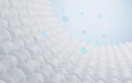 Abstract braided fabric and floating spheres, 3d rendering. 3d illustration.の写真素材