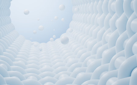 Abstract braided fabric and floating spheres, 3d rendering. 3d illustration.の写真素材