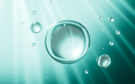 Gold glass spheres with molecule, Concept skin care Cosmetics background, 3D rendering. 3d illustration.の写真素材