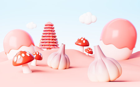 Cartoon outdoor vegetable good harvest background, 3d rendering. 3d illustration.の写真素材
