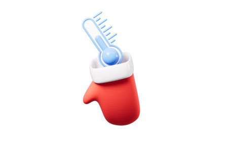 Cartoon thermometer in the red mitten, 3d rendering. 3d illustration.
