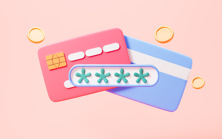 Cartoon bank card and information encryption concepts, 3d rendering. 3d illustration.