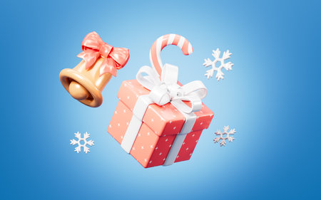 Cartoon Christmas gift, Christmas, Christmas candies on the blue background, 3d rendering. 3d illustration.の写真素材