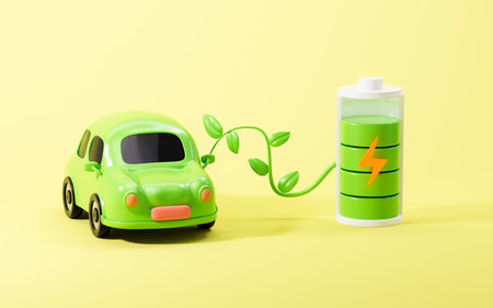 Cartoon electric automobile, new energy automobile, energy conservation and emission reduction concept, 3d rendering. 3d illustration.の写真素材