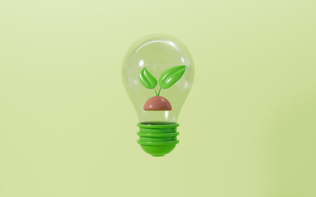 A little tree in a lamp bulb, Concept of environmental protection, 3d rendering. 3d illustration.の写真素材