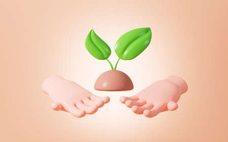 Hands support the soil with a little tree, Concept of environmental protection, 3d rendering. 3d illustration.の写真素材