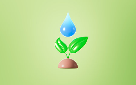 A little tree and water drop, concept of ecology and world water day ,save water. 3d rendering. 3d illustration.の写真素材