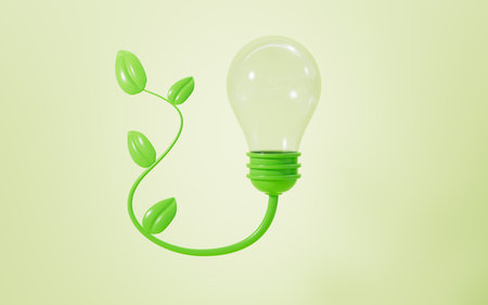 Cartoon 3d eco electrical plug and light bulb, protect environment concept, 3d rendering. 3d illustration.の写真素材
