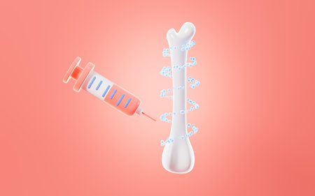 Human kneecap model and drug absorption, injection of medication, Biological and medical concepts,...