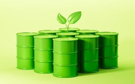 Gasoline with a recyclable logo, Environmental protection concept, 3d rendering. 3d illustration.の写真素材