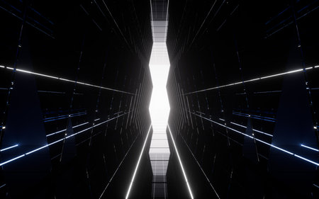 Abstract neon tunnel and light background, abstract and technology concept, 3d rendering. 3d illustration.の写真素材