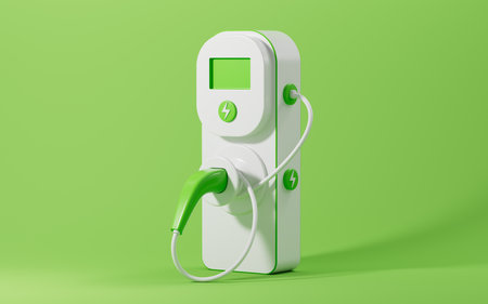 Cartoon green new energy charging pile isolated, 3d rendering. 3d illustration.