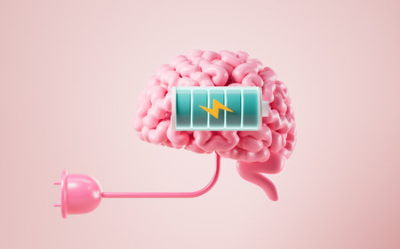 Human brain with electric plug. Brain charging. The concept of innovative inspiration, 3d rendering....