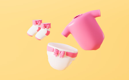 Baby bodysuit model, baby clothes and baby diaper, 3d rendering. 3d illustration.の写真素材