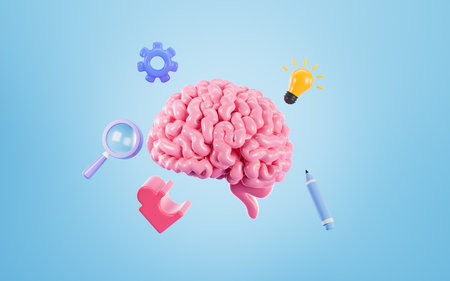 The human brain and brainstorming, cooperation, Inspiration and innovative concepts, 3d rendering....