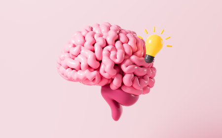 Human brain and marks, questions and creative inspiration concepts, 3d rendering. 3d illustration.の写真素材
