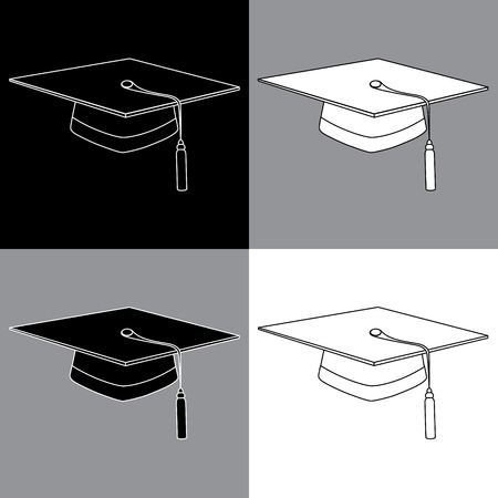 Set of black gray white lines graduation student hatsのイラスト素材