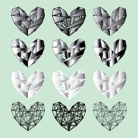 Set of black-white hearts. Vector design variantsのイラスト素材