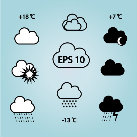 Different clouds with the sun rain. Vector weather symbolsのイラスト素材