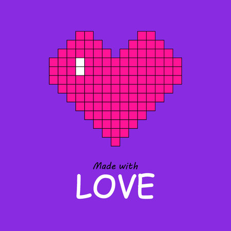 Trend pixel art heart background. Love sign in Plastic pink colors on Proton purple background. Vector illustrationのイラスト素材