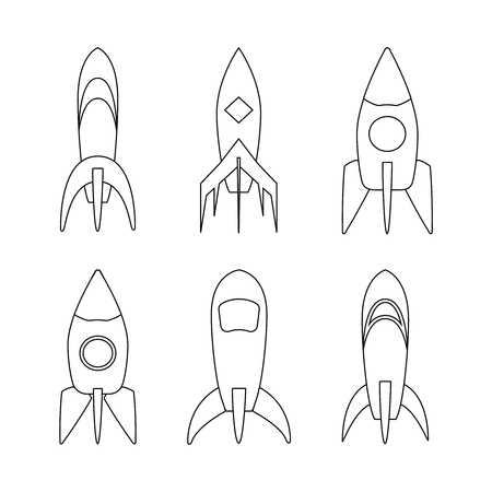 Set of vector Coloring Sketch Rocket shipのイラスト素材