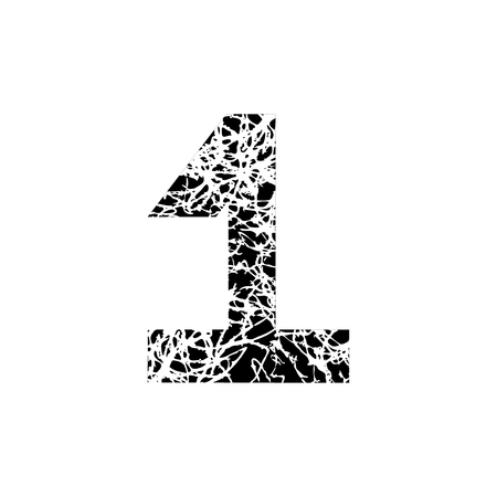 Number one. Vector symbol 1. Textured font Grunge Numbers Design. Black Math Distress object on white backgroundのイラスト素材