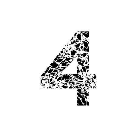 Number four. Vector symbol 4. Textured font Grunge Numbers Design. Black Math Distress object on white backgroundのイラスト素材