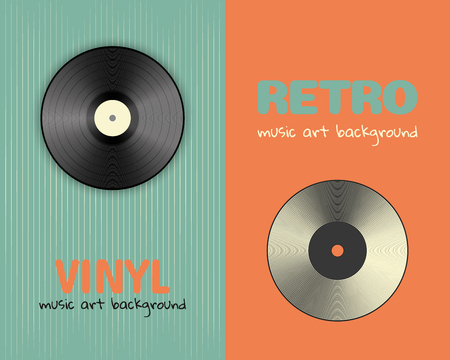 Two retro music templates, vintage vinyl record banners. Poster of vinyl player record.のイラスト素材