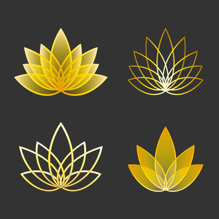 Set of Linear lotus icon. Golden flower symbolsのイラスト素材