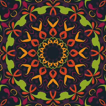 Bohoround ornaments. Unusual flower shape. Flower Mandala. Coloring page template. Vector illustration.のイラスト素材
