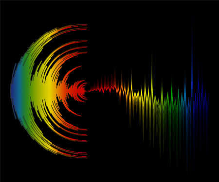 Abstract colorful music background with dynamic waves. Poster with neon rainbow sound wave design....