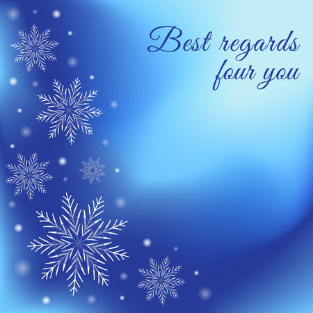 Winter greeting card. Blue background with snowflakes and glowing dots. Celebrations vector illustrationのイラスト素材