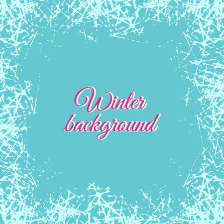 Winter white ice crystals texture background. Vector holiday frame with frosted patternsのイラスト素材