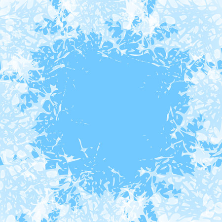 White frosted texture on freeze winter window. Ice crystals frame with frosty patterns. Jpeg illustrationの写真素材