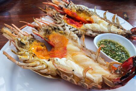 Thai Giant river shrimp in the dishの写真素材