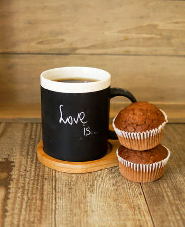 Chocolate cupcakes, cup of tea