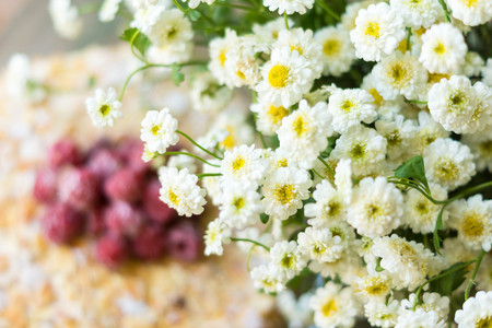 Delicious almond cake on tableの写真素材
