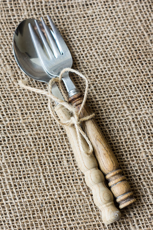 Rustic table setting in brown toneの写真素材