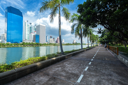 Cityscape of building from a Benjakiti park, Bangkok Thailand.の写真素材