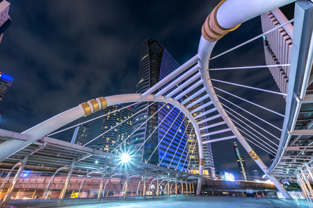 The color of the lights in Cityscape at night at The Bridge Skywalk in Bangkok, Thailand.の写真素材